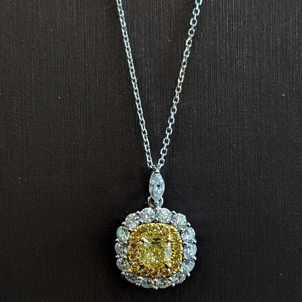 Yellow & White Diamond Pendant Necklace